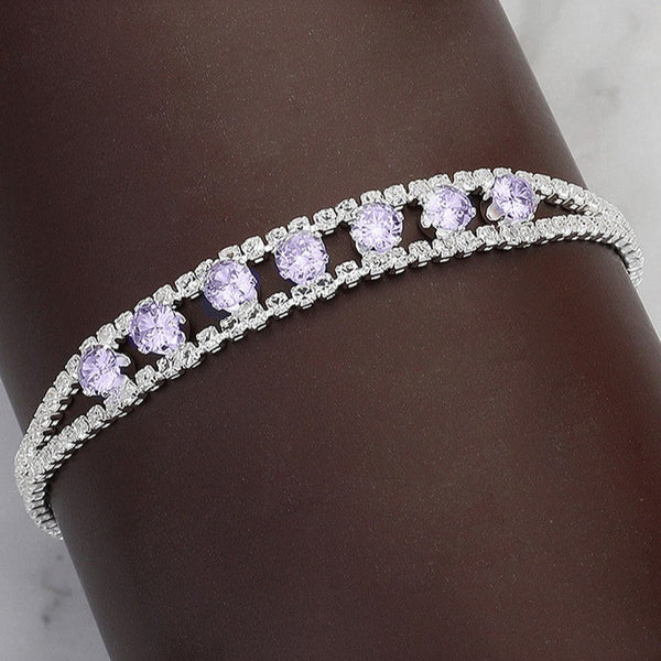 Round Cubic Zirconia Stone Paved Bracelet - Sapphire, Violet, Topaz, Silver or Gold
