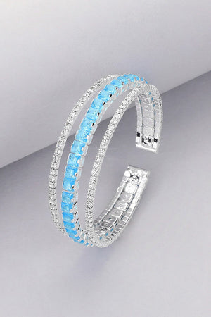 Light Turquoise Square Cut Cubic Zirconia Cuff Bracelet Fashion Jewelry 