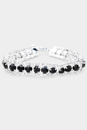 Jet Black Round Accent Silver Rhinestone Bracelet Fashion Jewelry 