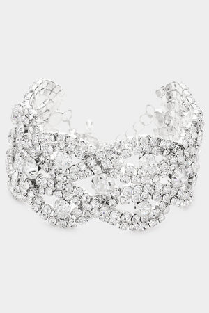 Round Stone Accented Braided Twist Rhinestone Bracelet Fashion Jewelry 
