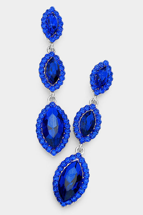 Royal Blue Triple Marquise Stone Drop Earrings