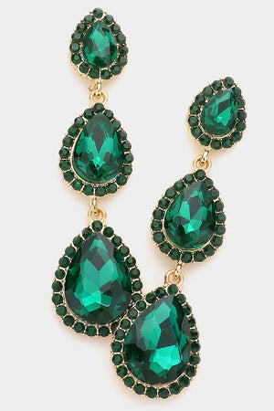 Emerald Gold Triple Teardrop Earrings Fashion Jewelry 