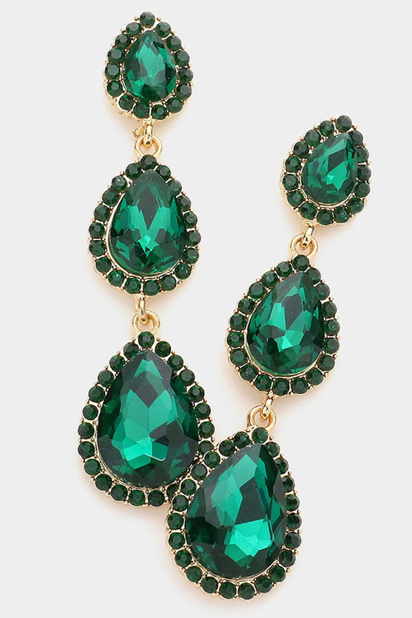 Emerald Gold Triple Teardrop Earrings Fashion Jewelry 