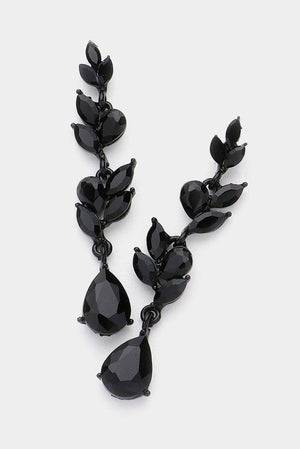 Jet Black Teardrop Marquise Stone Link Earrings Fashion Jewelry 