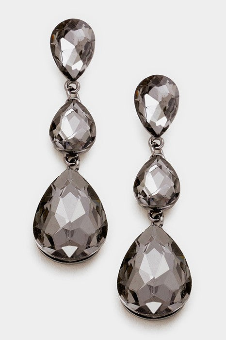 Triple Glass Crystal Teardrop Earrings - Fuchsia, Aqua, Violet, Light Pink or Gunmetal