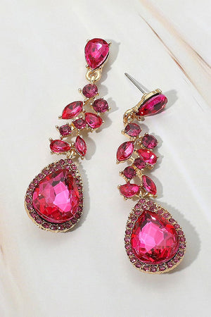 Fuchsia Gold Marquise Embellished Long Teardrop Earrings Not specified 