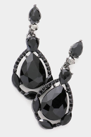 Jet Black Gunmetal Rhinestone Teardrop Earrings Fashion Jewelry 