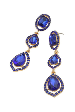 Sapphire Blue Long Teardrop Gold Earring Fashion Jewelry 