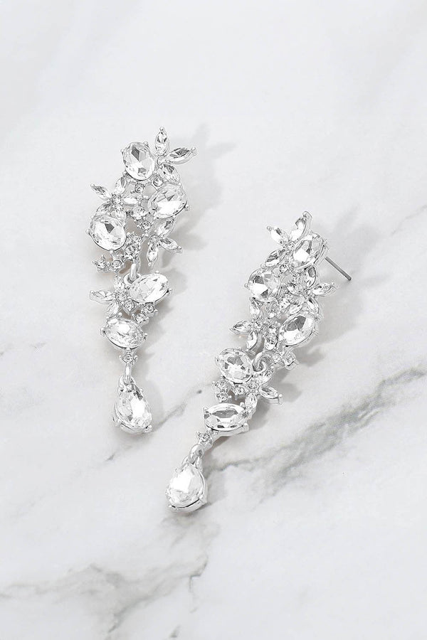 Floral Gem Cluster Long Drop Earrings Not specified 