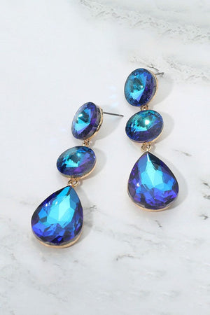 Iridescent Round Teardrop Stone Link Statement Earrings Fashion Jewelry 