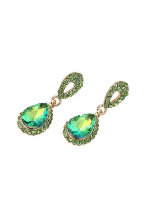 Green Iridescent Rhinestone Teardrop Dangle Earrings Fashion Jewelry 