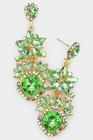 Peridot Floral Crystal Rhinestone Drop Earrings Fashion Jewelry 