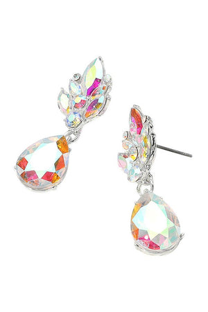Iridescent Teardrop Stone Dangle Silver Earrings Christina Collection Fashion Jewelry 