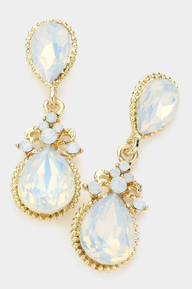 Opal Gold Victorian Teardrop Crystal Rhinestone Earrings