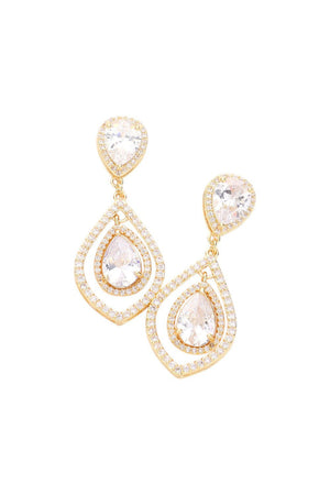Cubic Zirconia Teardrop Accented Gold Dangle Earrings Vivace Jewelry 