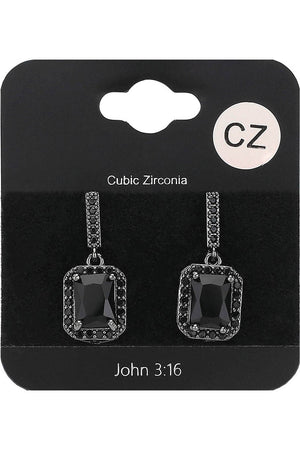 Jet Black Square Stone Cubic Zirconia Petite Earrings Not specified 
