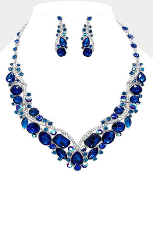 Navy Blue Glass Crystal Statement Necklace and Earring Set Sophia Collection 