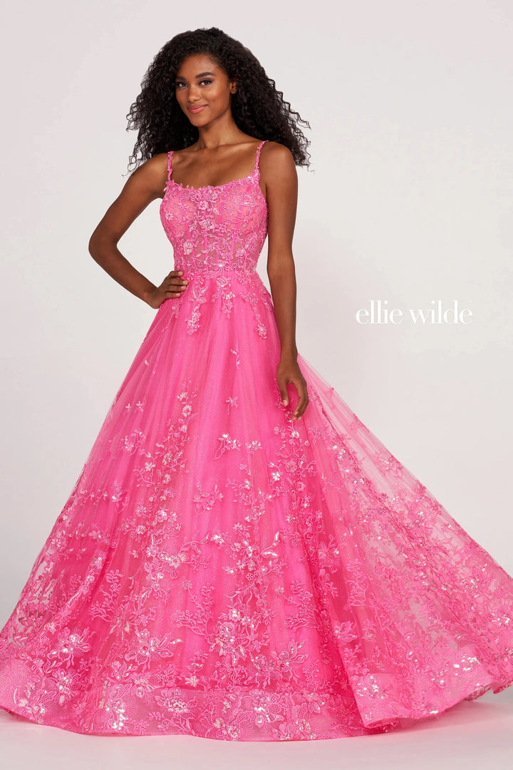 Ellie Wilde 122109 Cerise (Pink) Embroidered Lace Ballgown