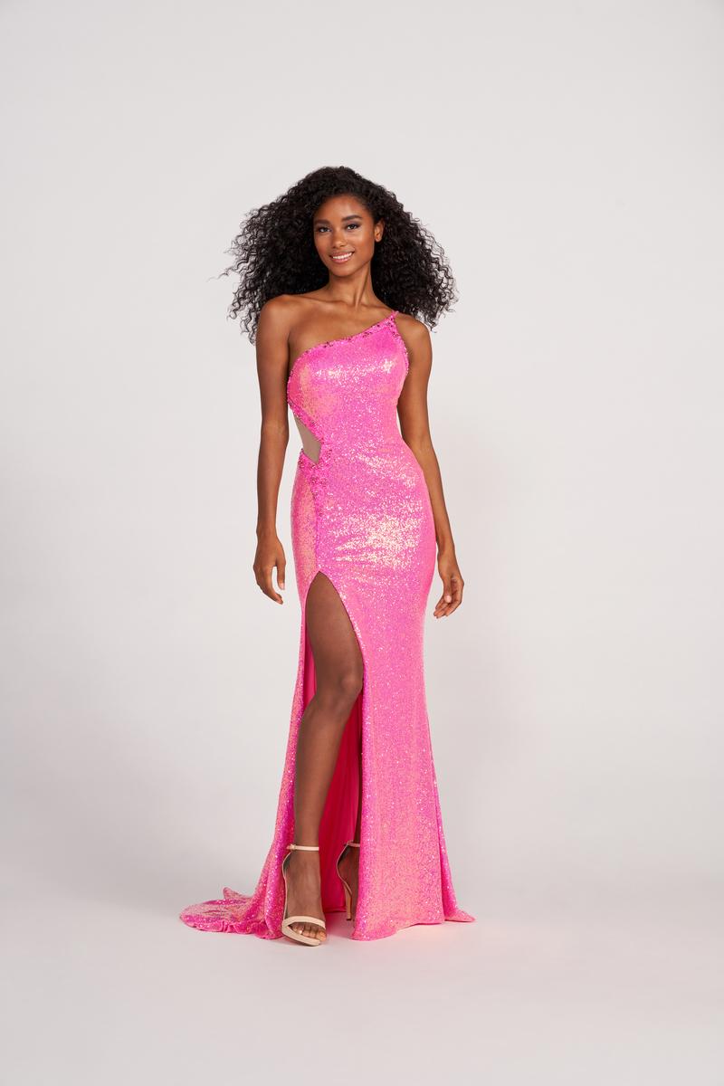 Ellie Wilde 34022 Hot Pink Sequin One Shoulder Dress Ellie Wilde 34022 Hot Pink Sequin One Shoulder Dress