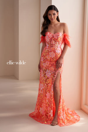 Ellie Wilde EW34034 Floral Sequin Design Fitted Dress Ellie Wilde 
