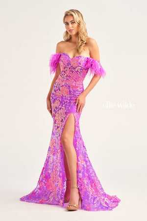 Ellie Wilde EW34034 Floral Sequin Design Fitted Dress Ellie Wilde 