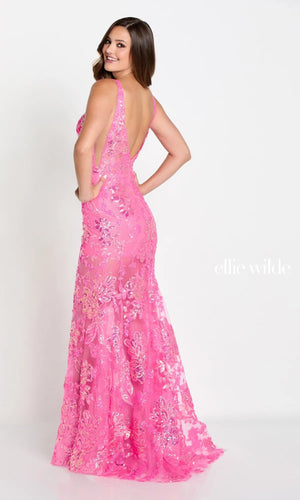 Ellie Wilde EW34040 Floral Sequin Design Fitted Dress Ellie Wilde 
