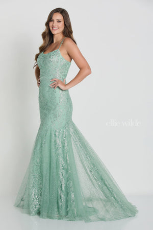 Ellie Wilde EW34045 Sage Green Glitter Tulle Fit-n-Flare Dress Ellie Wilde 