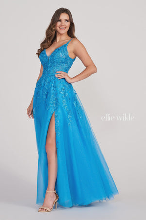 Ellie Wilde EW34089 Ocean Blue Tulle A-Line Dress Ellie Wilde 