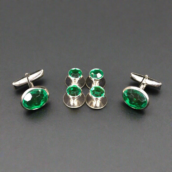 Emerald Green Crystal Studs & Cufflinks Set