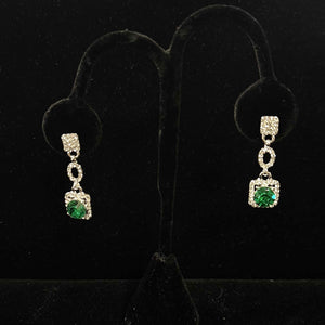Rhinestone Dainty Square Drop Earrings - Emerald Cristal D'Or 