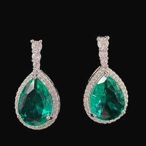 Crystal Pave Emerald Green Drop Earrings Cristal D'Or 