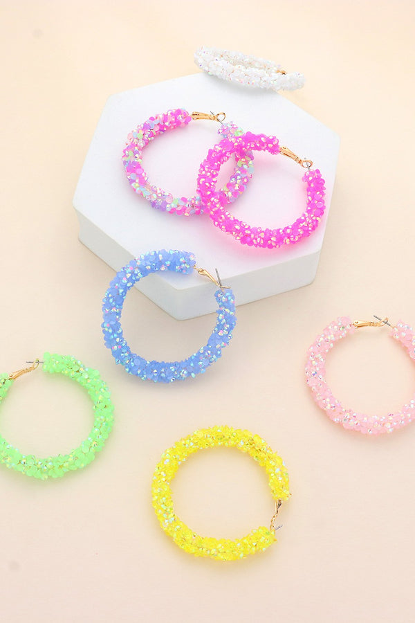 Faceted Beaded 2" Hoop Earrings - Pink, White, or Yellow