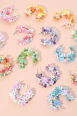 Flower Sequin Embellish Hoop Earrings Boutique on Millstone 