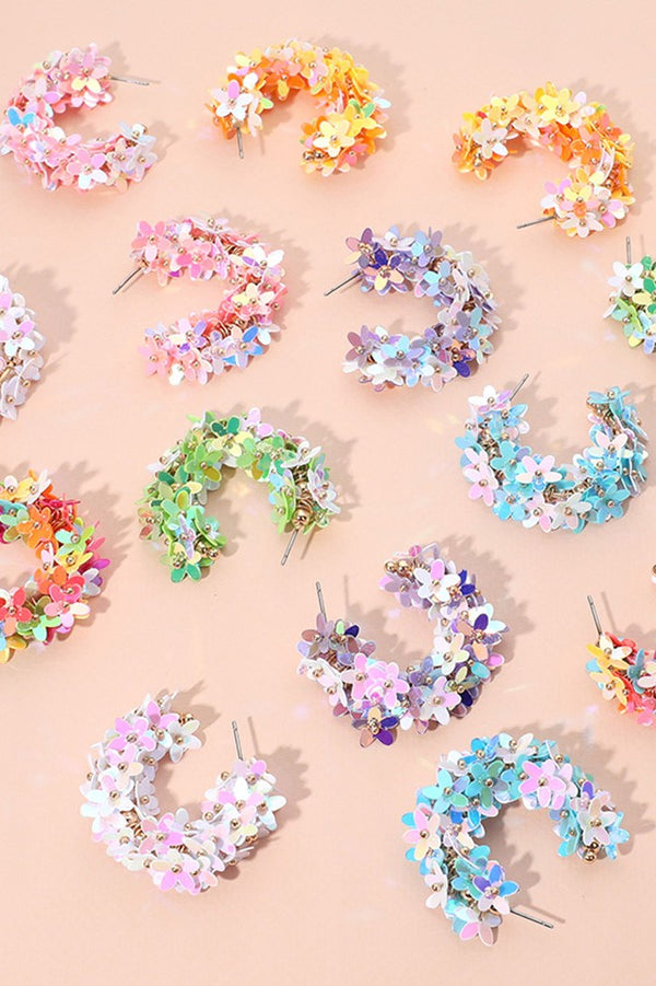 Flower Sequin Embellish Hoop Earrings Boutique on Millstone 