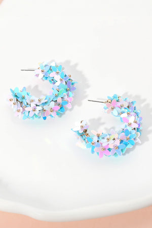 Flower Sequin Embellish Hoop Earrings Boutique on Millstone 