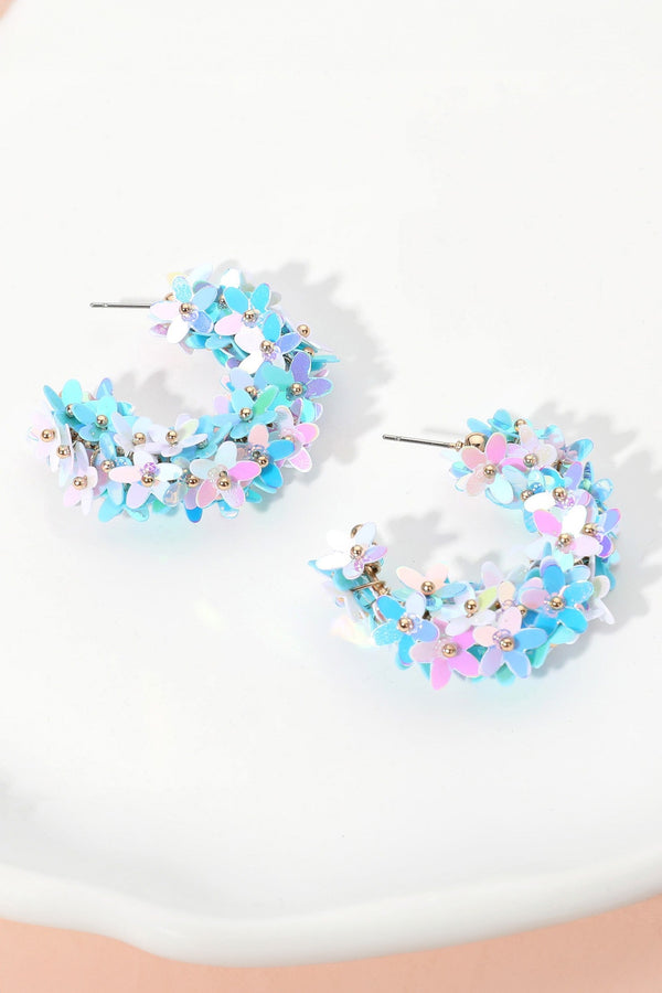 Flower Sequin Embellish Hoop Earrings Boutique on Millstone 