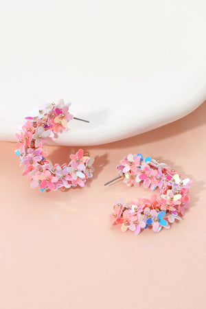Flower Sequin Embellish Hoop Earrings Boutique on Millstone 