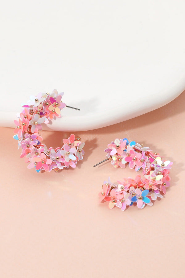 Flower Sequin Embellish Hoop Earrings Boutique on Millstone 