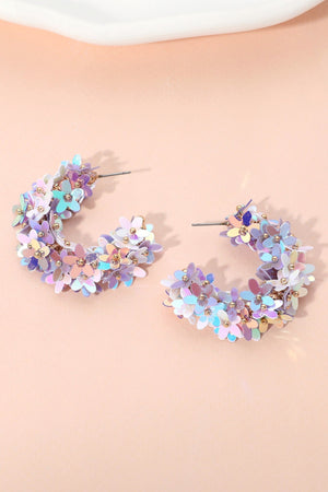 Flower Sequin Embellish Hoop Earrings Boutique on Millstone 