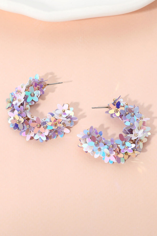 Flower Sequin Embellish Hoop Earrings Boutique on Millstone 