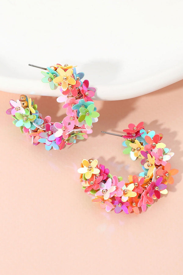Flower Sequin Embellish Hoop Earrings Boutique on Millstone 
