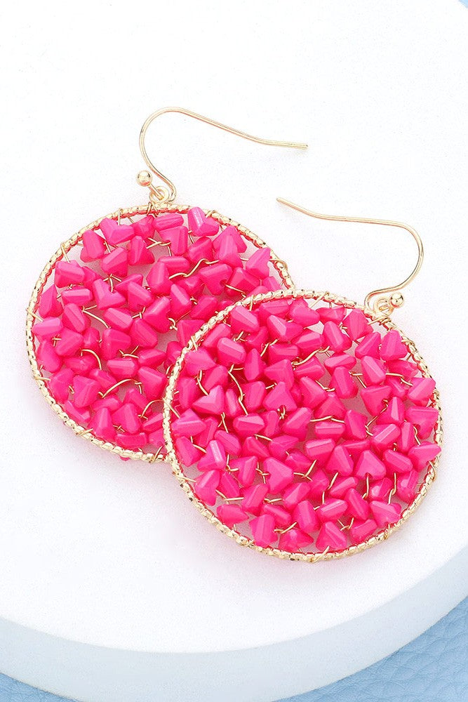 Faceted Beaded Round Dangle Earrings - White or Hot Pink
