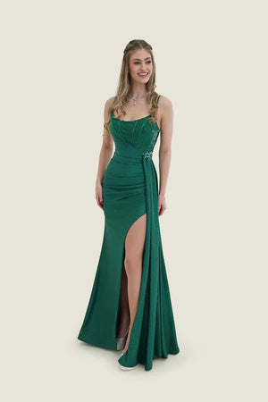 FLAIR Prom 25011 Corset Bodice Dress with Train FLAIR Prom 