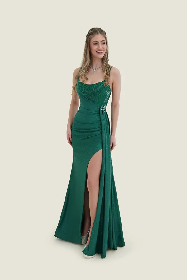 FLAIR Prom 25011 Corset Bodice Dress with Train FLAIR Prom 