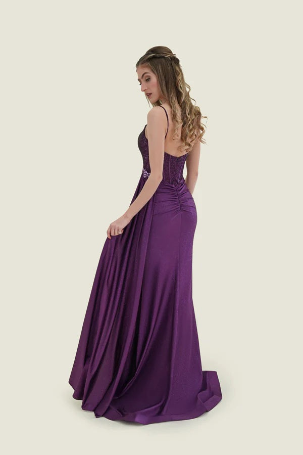 FLAIR Prom 25011 Corset Bodice Dress with Train FLAIR Prom 