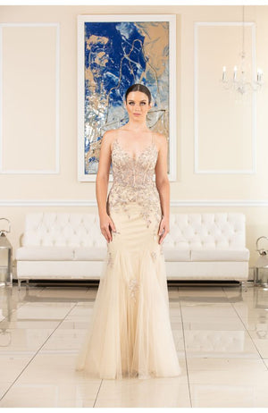 FLAIR Prom 24720 Beaded Tulle Fit-n-Flare Dress FLAIR Prom 