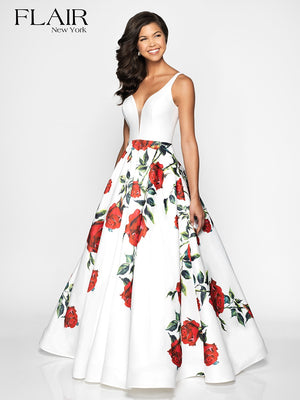 FLAIR 19048 Floral Print A-Line Dress FLAIR Prom 