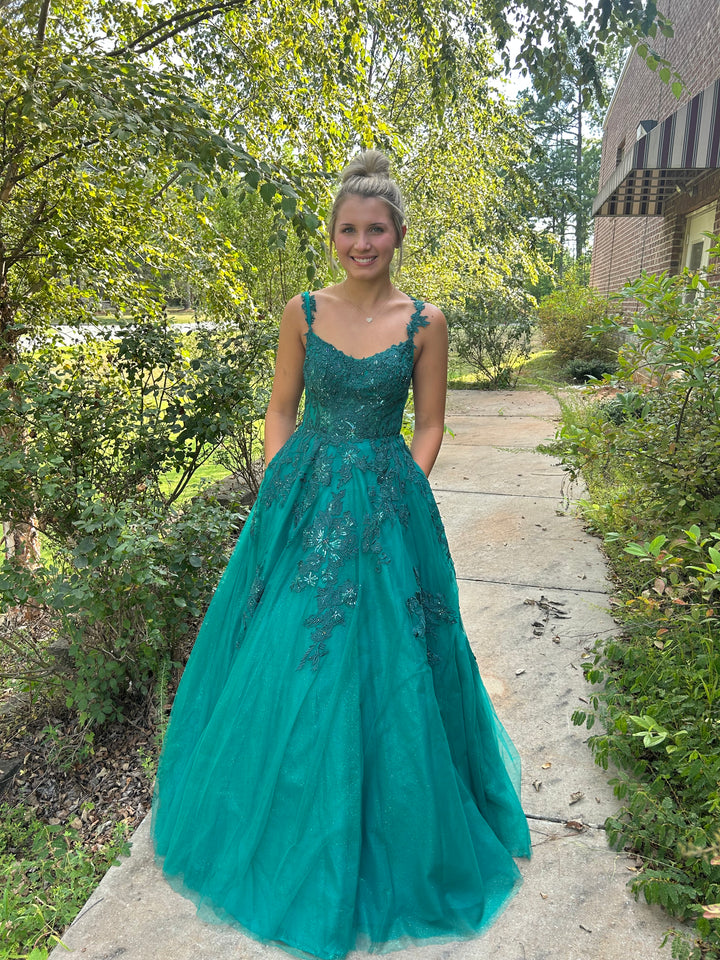 FLAIR New York 23623 Embroidered Tulle Ballgown - Wine or Pine Green