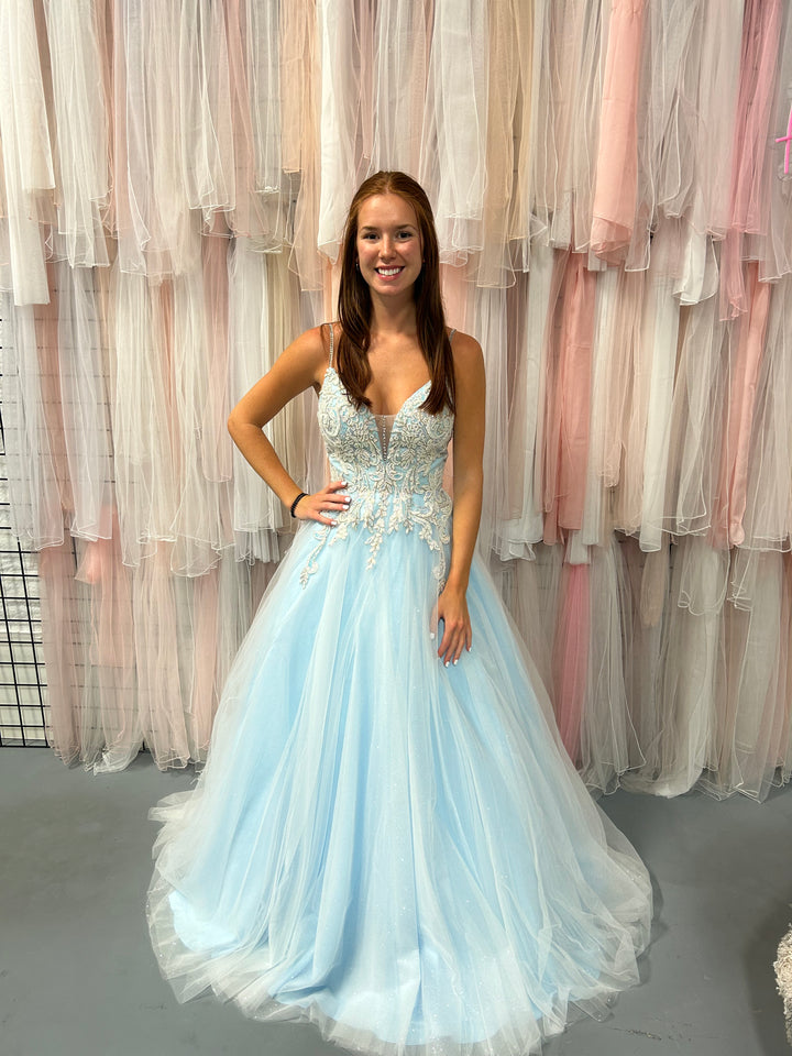 FLAIR New York 23663 Light Blue Glittering Tulle Ballgown - Size 16