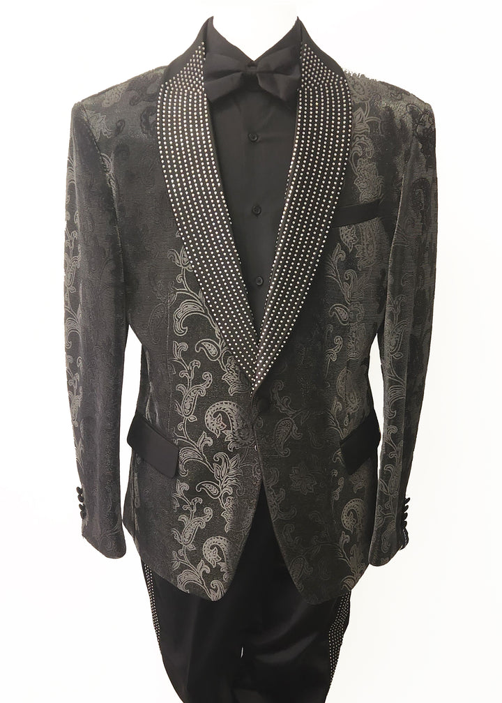 Black/Silver Stone Lapel Suit